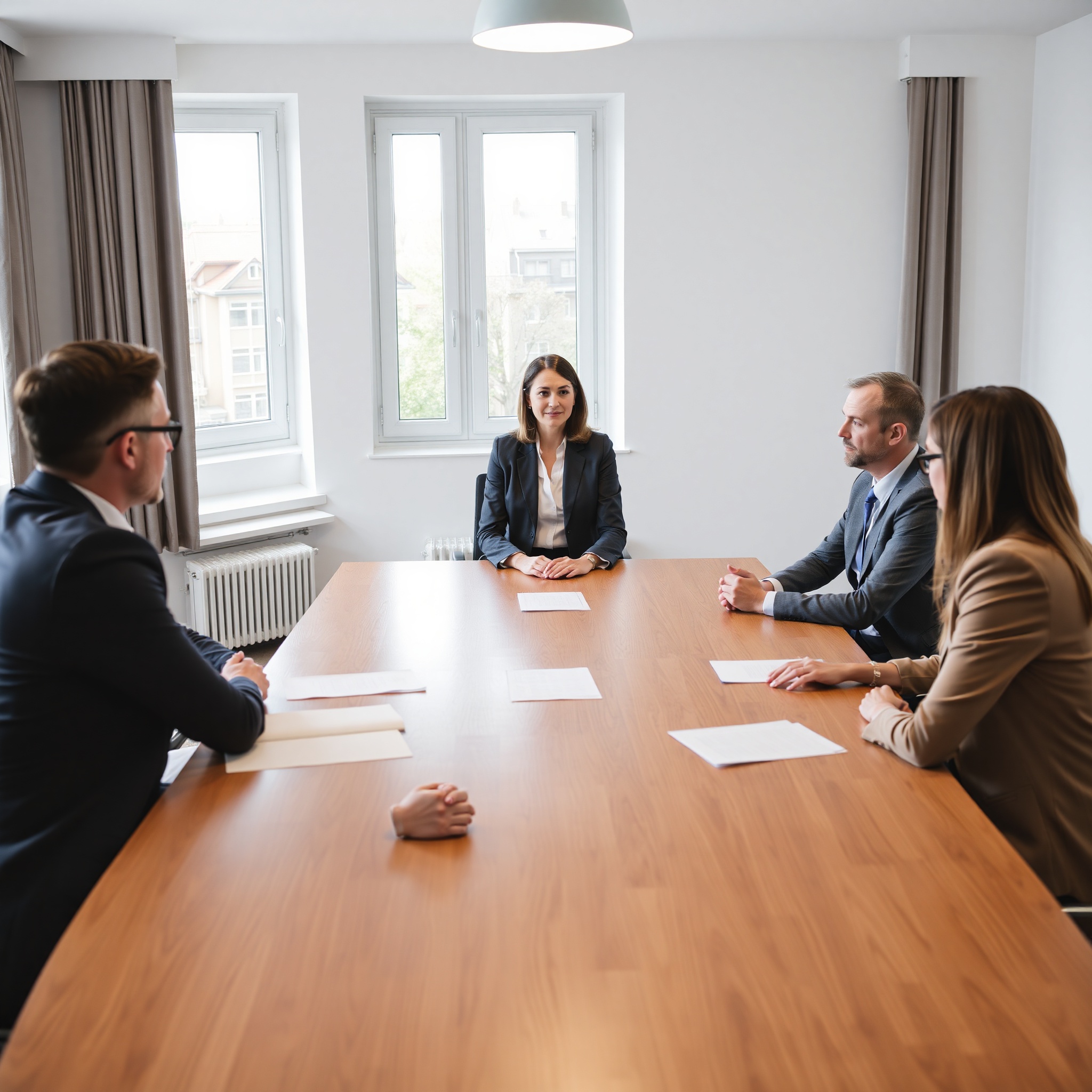 Real estate dispute mediation session with lawyer and disputing parties